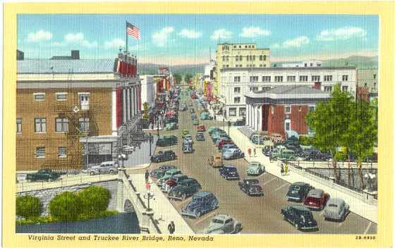 Virginia Street and Truckee River Bridge, Reno, Nevada, NV, Linen