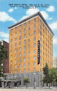 Washington DC  NEW EBBITT HOTEL~10th & H Streets ROADSIDE c1940's Linen Postcard