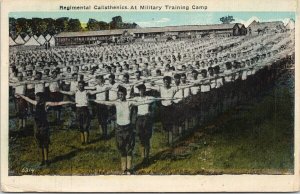 Calisthenics at Military Training Camp Soldiers USA Army c1917 Postcard F57