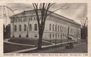 Vintage Postcard 1911 New City Library Springfield MA Merrick Park State Street