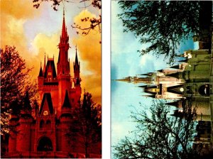 2~Postcards FL Florida  DISNEY WORLD AMUSEMENT PARK Cinderella Castle Night/Day