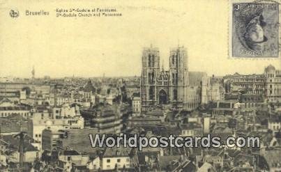 Eglise Ste Gudule Bruxelles, Belgium 1920 Stamp on front 