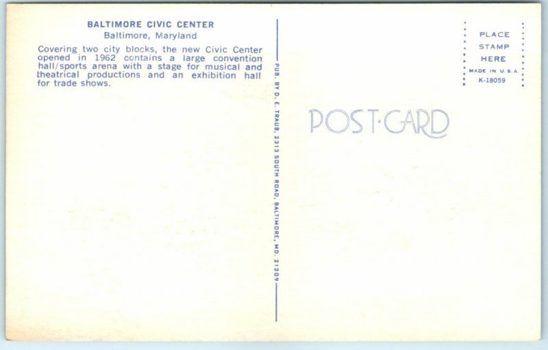 Postcard - Baltimore Civic Center - Baltimore, Maryland