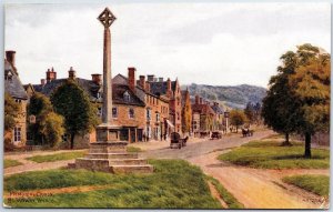 VINTAGE POSTCARD ARTIST SIGNED MEMORIAL CROSS AT BROADWAY WORCESTER U.K. c. 1905