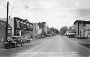 Quincy MI Chicago Street Storefronts Old Cars Bus 1947 Real Photo Postcard