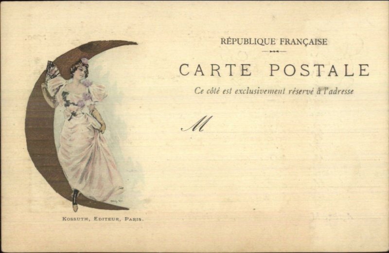 Deltiology Kossuth Co Printers Cartes Postales Beautiful Woman & Moon Postcard