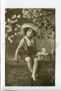 3178068 Cute Girl GARDENER on Tree FLOWERS Vintage PC