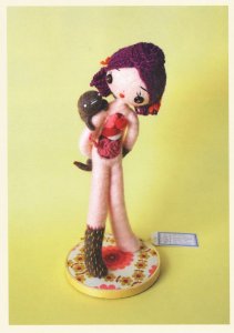 Green Sock Intestines Guts Japanese Girl Felt Sculpture 8x6 Postcard