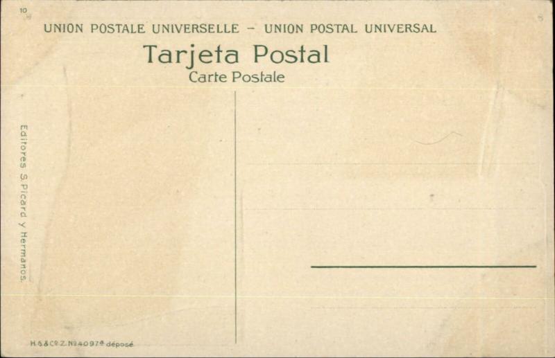 Ciudad Juarez Immigration Bldg & Bridge Mexican Flag Mexico c1910 Postcard