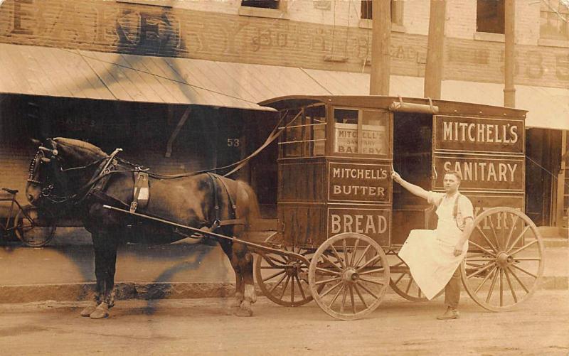 Chicopee Falls MA Mitchell's Sanitary Bakery Horse & Wagon 1908 RPPC