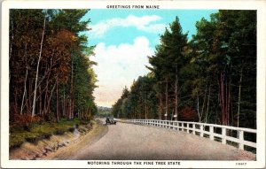 Greetings From Maine Motoring Through Pine Tree State WB Postcard UNP VTG Unused 