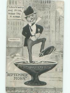 Pre-Linen Comic DRUNK MAN STANDING IN HORSE WATER TROUGH AB8711