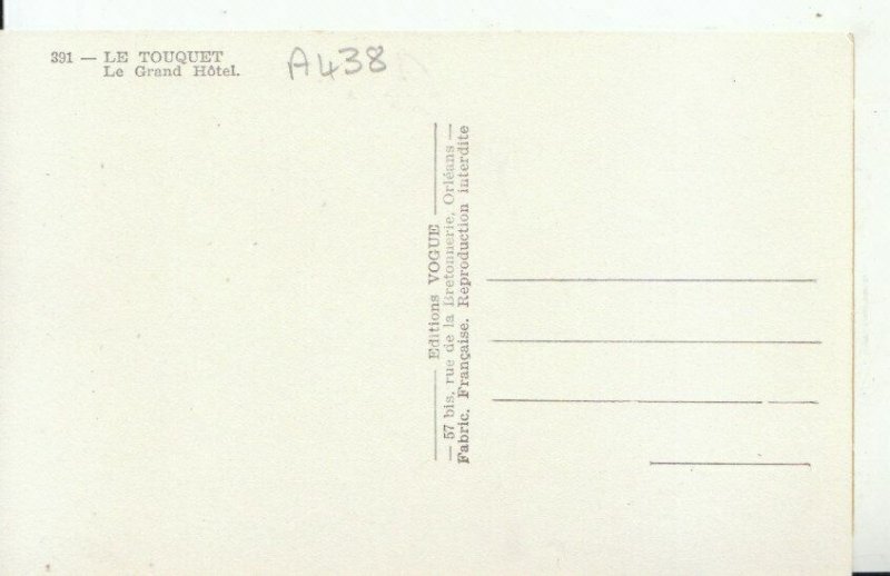France Postcard - Le Touquet - Le Grand Hotel - Ref 11215A