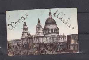 GREAT BRITAIN, LONDON, St. PAUL'S CATHEDRAL, THE DOME, 1906 tinselled ppc., used