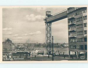 old rppc STREETCARS AND TOWER AT PORT Stockholm Sweden HM1620