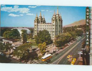 Unused 1950's OLD CARS & UTAH HOTEL AT TEMPLE SQUARE Salt Lake City UT Q3936@