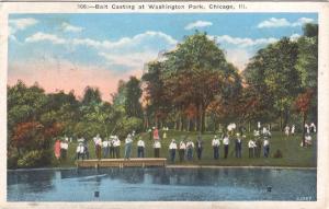 IL   CHICAGO  BAIT CASTING  WASH PARK  fishing postcard