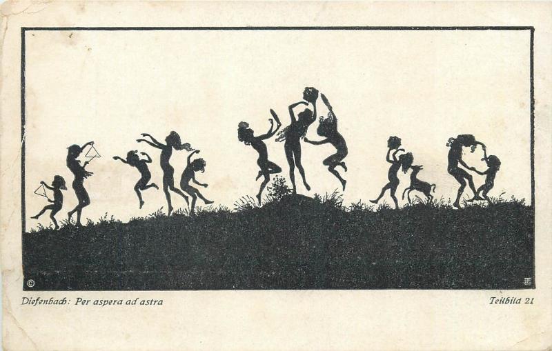 Artist Diefenbach Silhouettes shaddows children music games dance