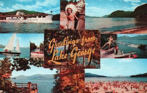 Vintage Postcard 1956 Greetings From Lake George New York NY Fun & Relaxation