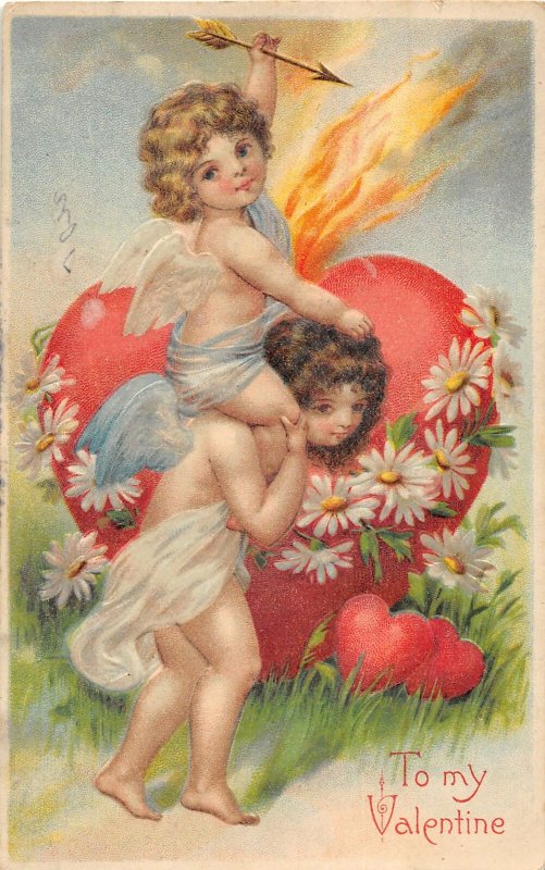 G20/ Valentine's Day Love Holiday Postcard c1910 Cupid Heart Roses 8