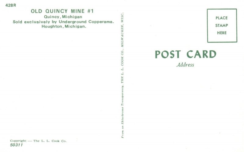 Vintage Postcard Old Quincy Mine Sold by Underground Copperama Houghton Mich.