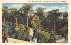 Hollywood California 1940s Postcard Japanese Gardens Overlooking Hollywood