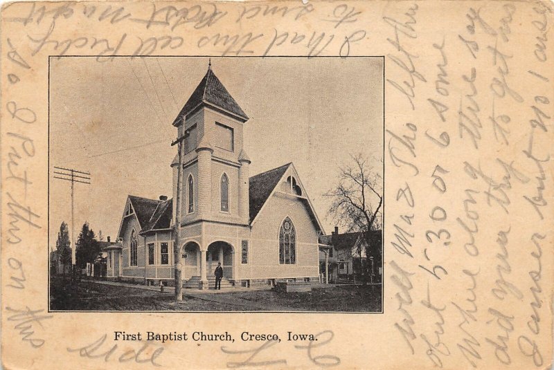 H92/ Cresco Iowa Postcard c1910 First Baptist Church Building  95