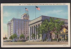 Utah SALT LAKE CITY L.D.S. Church Office Building and Hotel Utah pm1937 ~ Linen