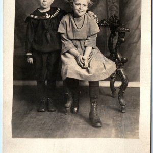 c1910s Brother & Sister Harmony RPPC Boy Sailor Lovely Lass Girl Real Photo A142