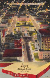Oklahoma City Civic Center Downtown at Night OK linen postcard