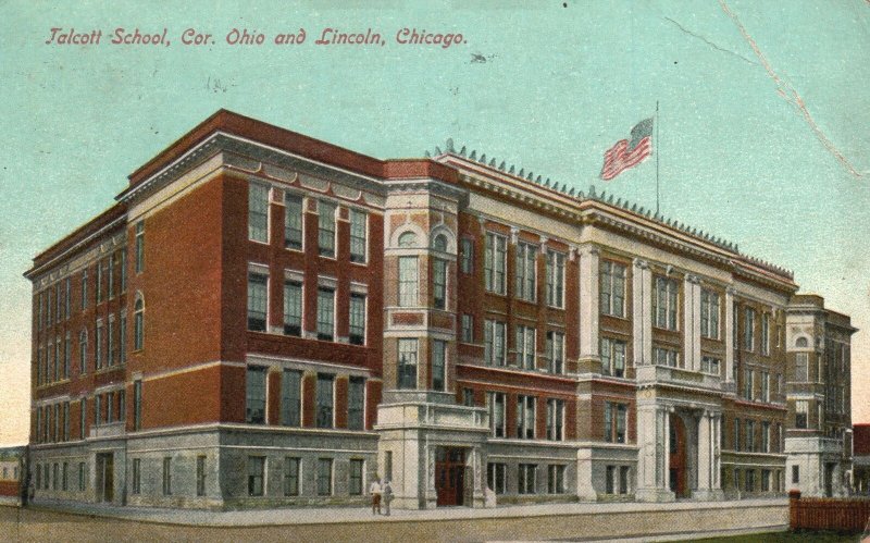 Vintage Postcard 1910 Talcott School Building Cor. Ohio and Lincoln Chicago ILL