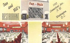 Washington D.C. Fan & Bill's Restaurant Multi-View Linen Vintage PC U7061