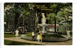 NY - Plattsburgh. Trinity Park & Fountain     (crease)