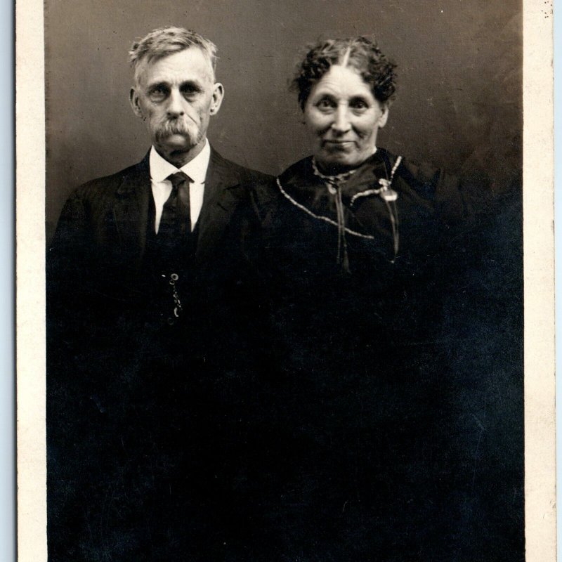 c1900s Older Couple Portrait RPPC Man Gentleman Woman Real Photo A184