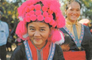 THAILAND YOUNG HILL TRIBE THAI MEOW GIRLS STAMPS TO USA POSTCARD (c. 1970s)