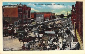 Early Oklahoma City Market, Horses, Wagons, Oklahoma City, OK, Old Postcard