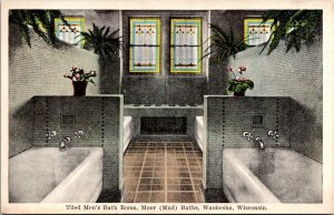 Tiled Men's Bath Room, Moor Mud Baths Waukesha WI Vintage Postcard Q52