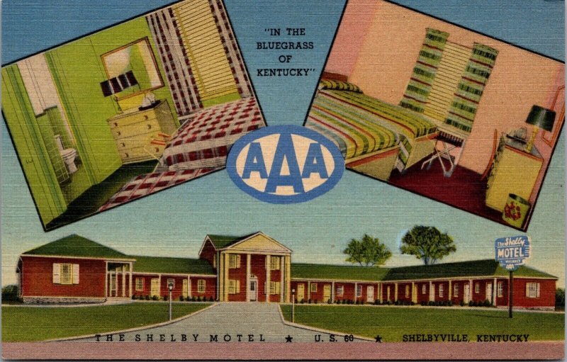 Linen Postcard The Shelby Motel U.S. 60 in Shelbyville, Kentucky