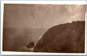 Mountain Rock Cliff Ocean View Real Photo RPPC Postcard