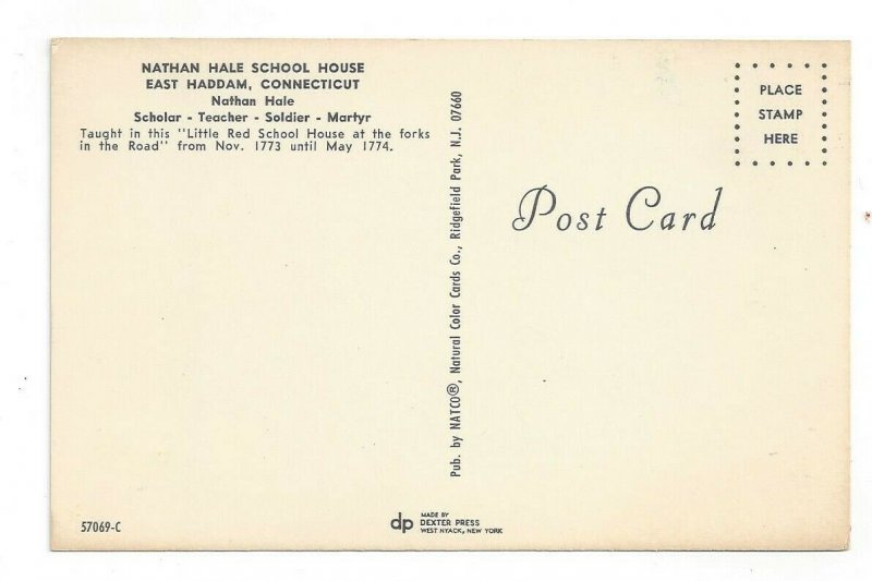 Connecticut CN Nathan Hale School House East Haddam Standard View Card 