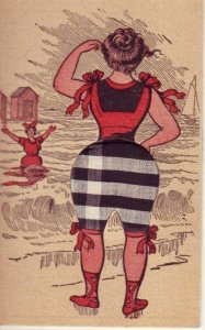 WOMAN IN BATHING SUIT AT BEACH TICHNER BROS GERMANY