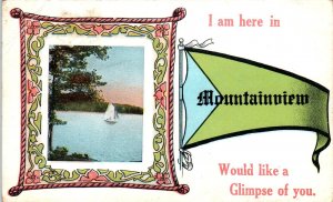 MOUNTAINVIEW, WY Wyoming PENNANT GREETING  Lake Scene 1915 Uinta County Postcard