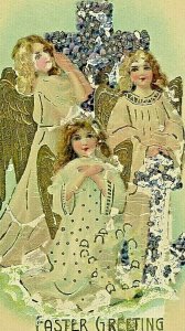 Postcard  1909 Clapsaddle Embossed Easter Greeting Angels and Cross.  T8