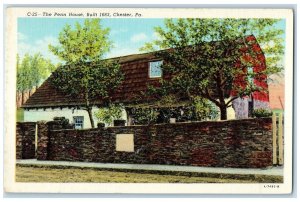 c1940s The Penn House Exterior Built 1683 Chester Pennsylvania PA Trees Postcard