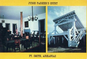 VINTAGE CONTINENTAL SIZE POSTCARD JUDGE PARKER'S COURT & HANG FT. SMITH ARKANSAS