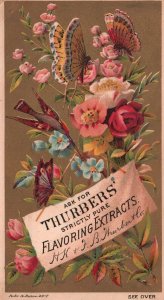 1880-90's Colorful Butterfly & Flowers Thurber's Flavoring Extracts Trade Card