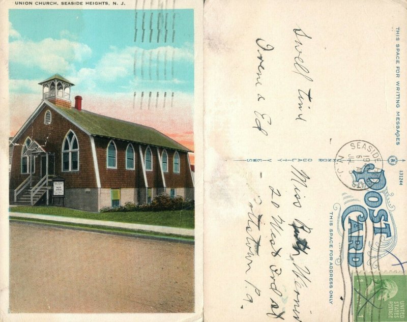 SEASIDE HIGHTS N.J. UNION CHURCH 1945 VINTAGE POSTCARD