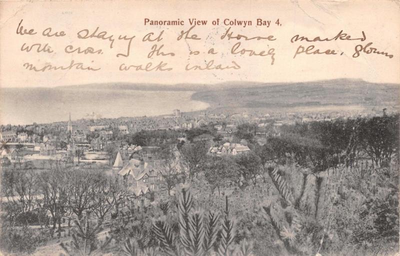 COLWYN BAY CONWY WALES UK PANORAMIC VIEW #4~BAUR'S SERIES POSTCARD *DAMAGED*