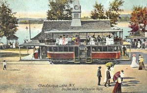 Chautauqua Lake NY Double Deck Car Salamanca & Chicago R. P. O. Cancel Postcard