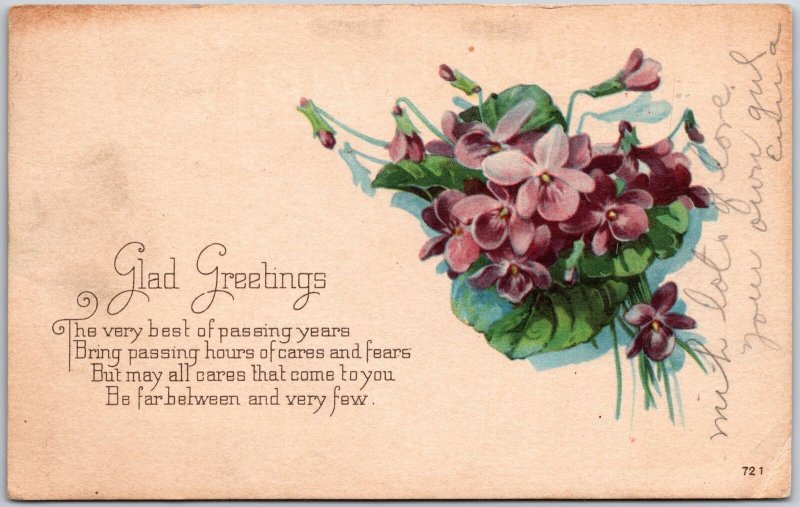 Glad Greetings, 1924 The Very Best of Passing Years, Purple Flowers, Postcard